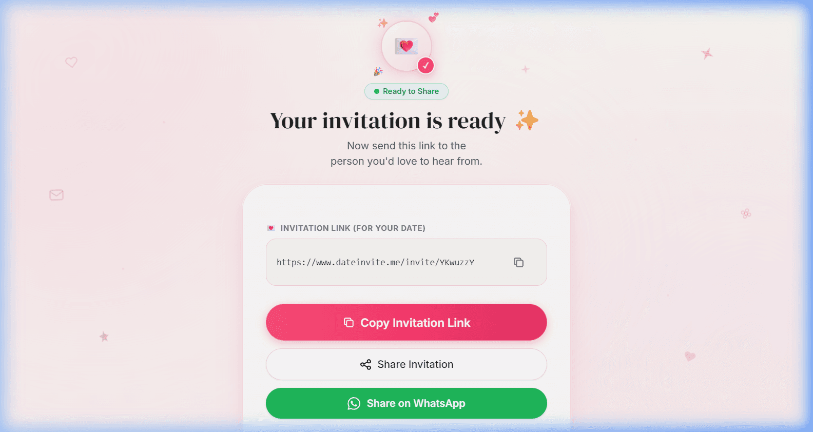 DateInvite 1-Tap Cryptographic Share Modal