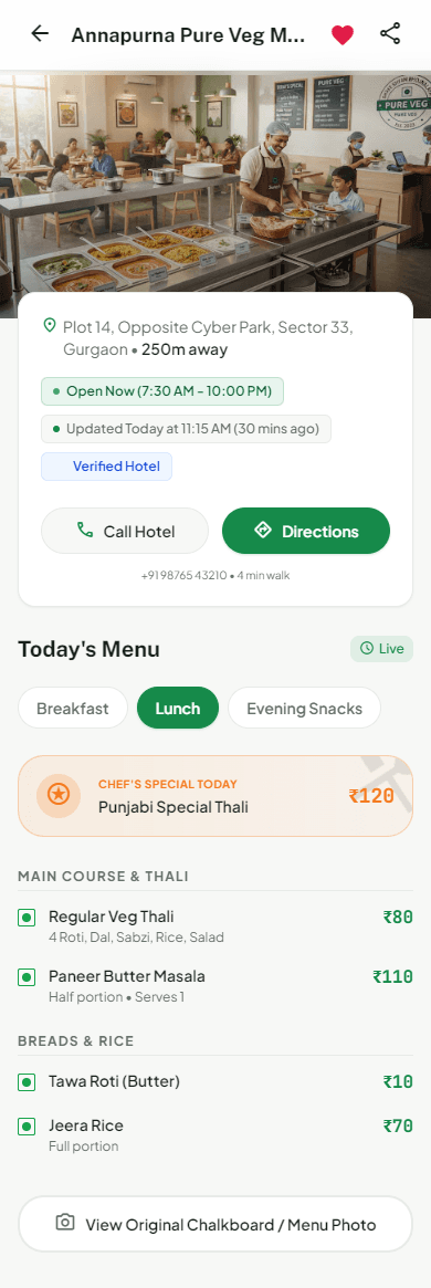 Aahar Nearby Live Menu Details